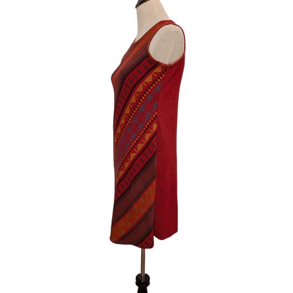 Westside Womens Sz M Red Aztec Geometric Embroidered Sleeveless Tunic Top Dress - Picture 3 of 11
